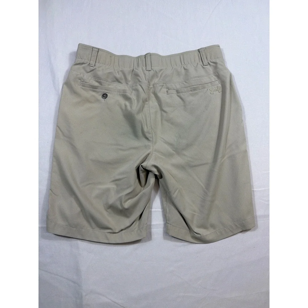 Under Armour Mens 34 Khaki Tan Herringbone HeatGear Golf Shorts Flat Front UA